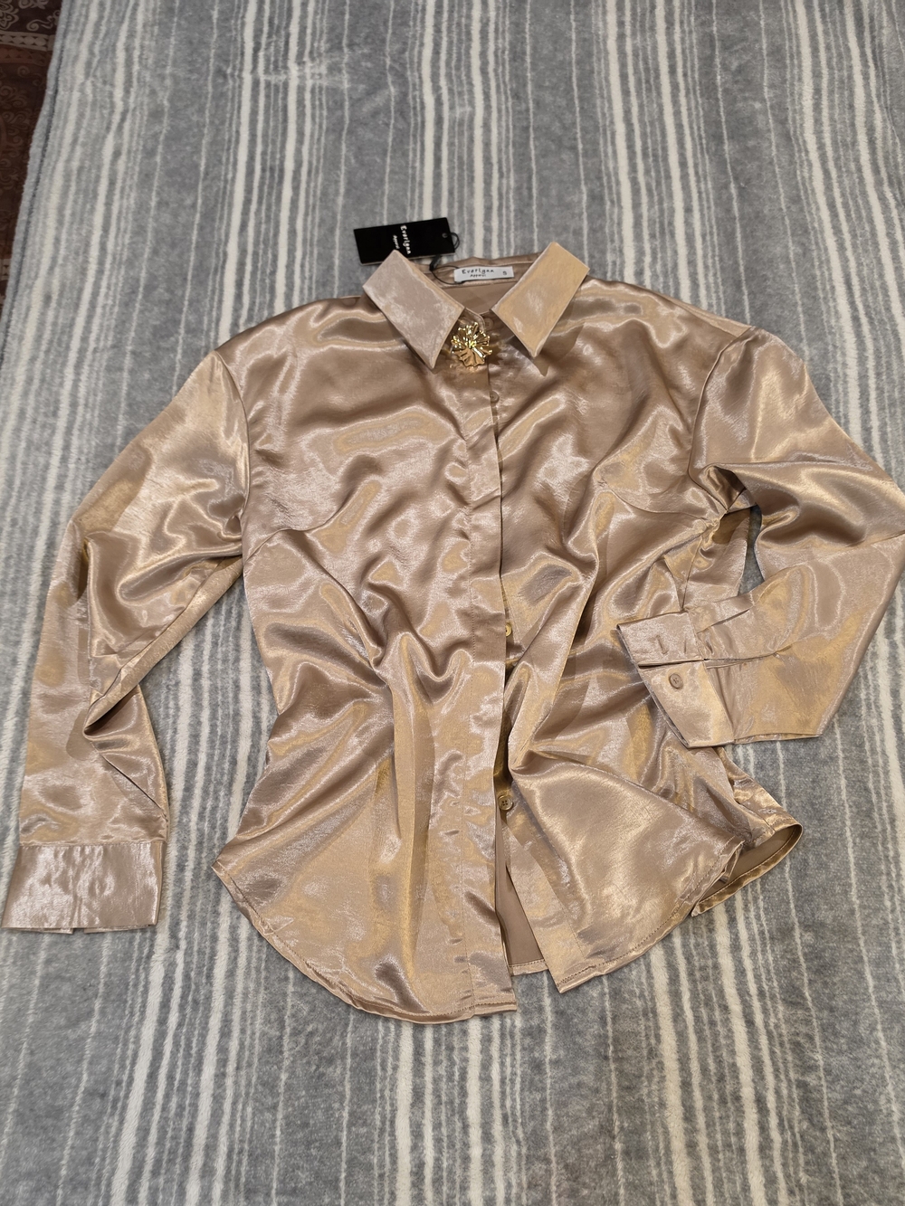 Everlynn Champagne Satin Dress Shirt